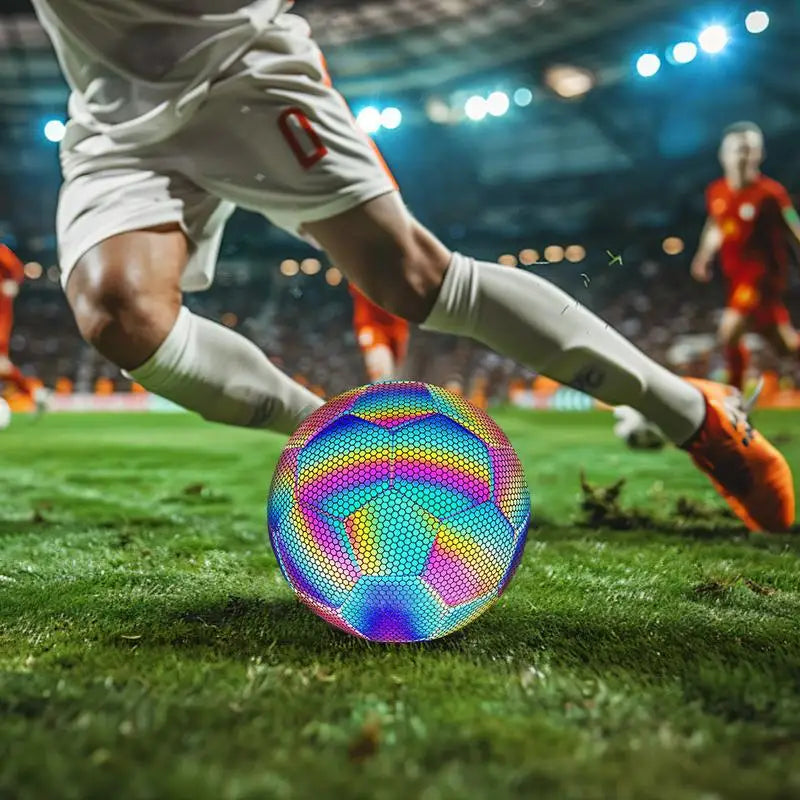 Reflective Football Luminous Soccer Ball Night Outdoor Sports Glowing Standard Soccer Size 5 for Boys, Kids Training