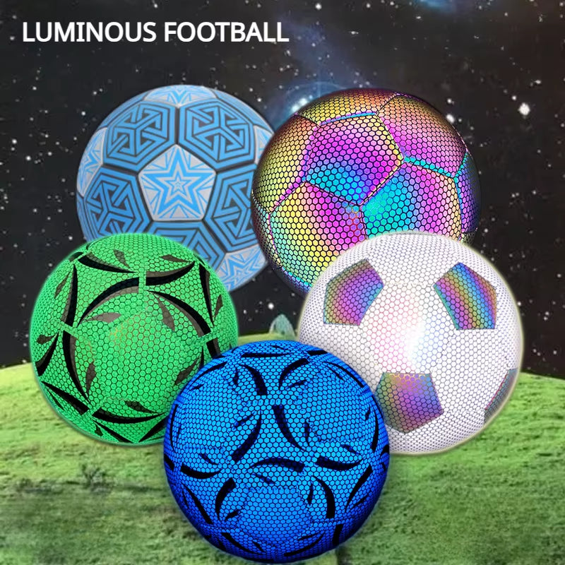 Luminous Football Size5 Machine-Stitched Reflective Football Pu Training Game Adult Luminous Football Soccer Training Equipment