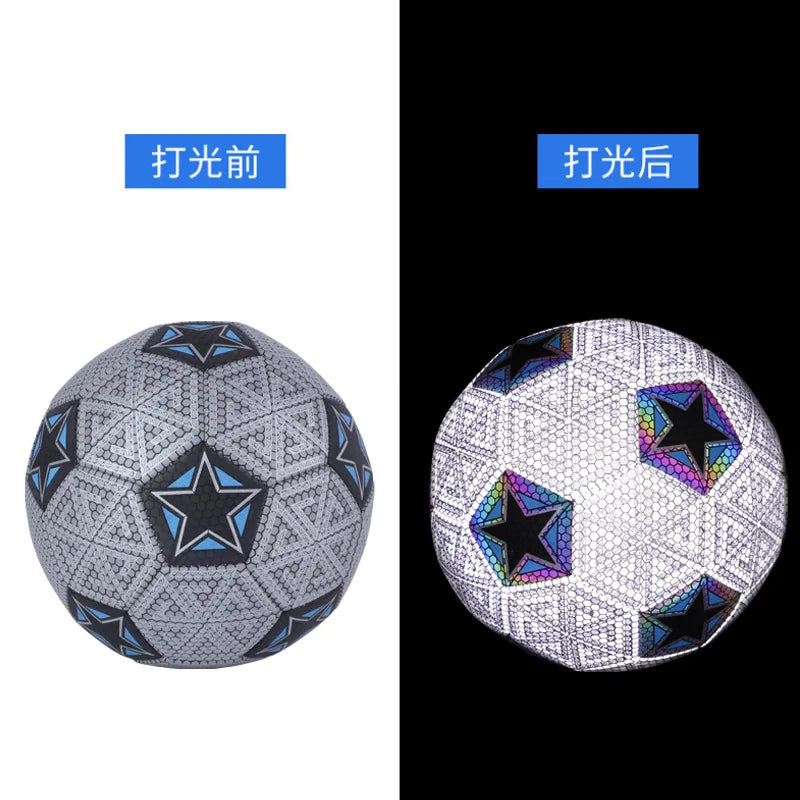 Luminous Football Size5 Machine-Stitched Reflective Football Pu Training Game Adult Luminous Football Soccer Training Equipment