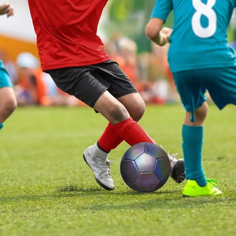 Reflective Football Luminous Soccer Ball Night Outdoor Sports Glowing Standard Soccer Size 5 for Boys, Kids Training