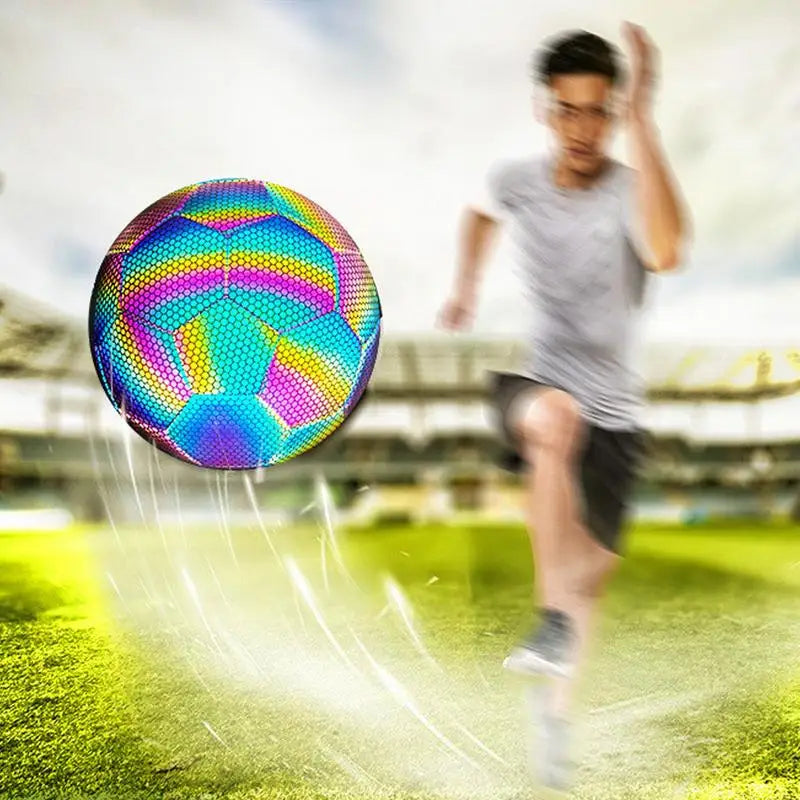 Reflective Football Luminous Soccer Ball Night Outdoor Sports Glowing Standard Soccer Size 5 for Boys, Kids Training