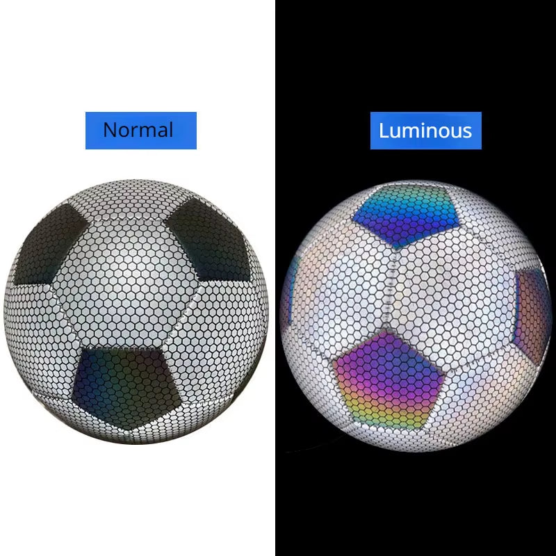 Luminous Football Size5 Machine-Stitched Reflective Football Pu Training Game Adult Luminous Football Soccer Training Equipment
