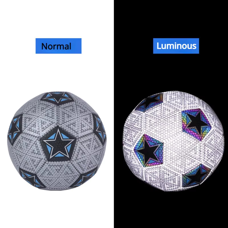 Luminous Football Size5 Machine-Stitched Reflective Football Pu Training Game Adult Luminous Football Soccer Training Equipment