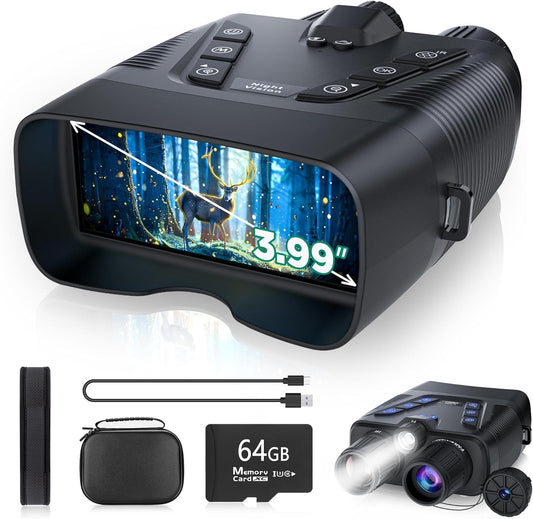 Night Vision Goggles, 58MP Full-Color 4K Night Vision Binoculars with 10000Mah Fast Charging Battery, 64GB Card, 3.99" Screen and 1968FT Viewing Range for Camping Hunting & Security(Black)
