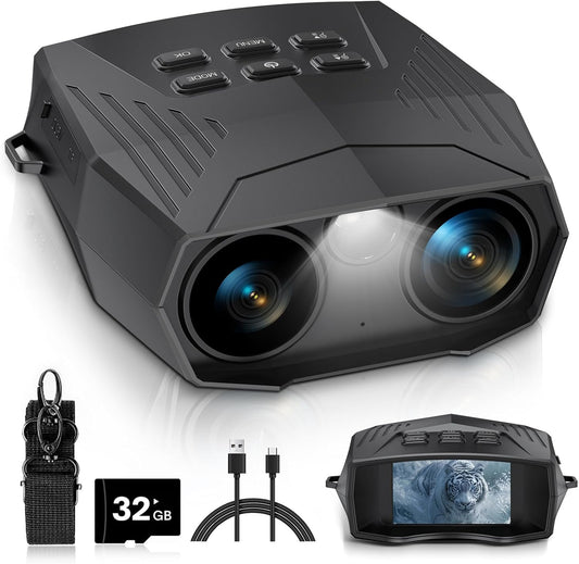 Night Vision Goggles - Night Vision Binoculars for Adults, 5000Mah Rechargeable Infrared Binoculars with 3'' Large Screen, 10X Digital Zoom External Flashlight for Camping